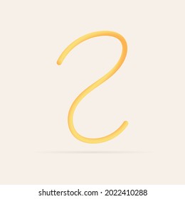 2 number spaghetti design. Vector hand draw realistic food font. Isolated Italian pasta for tasty poster, restaurant identity, gourmet element and more