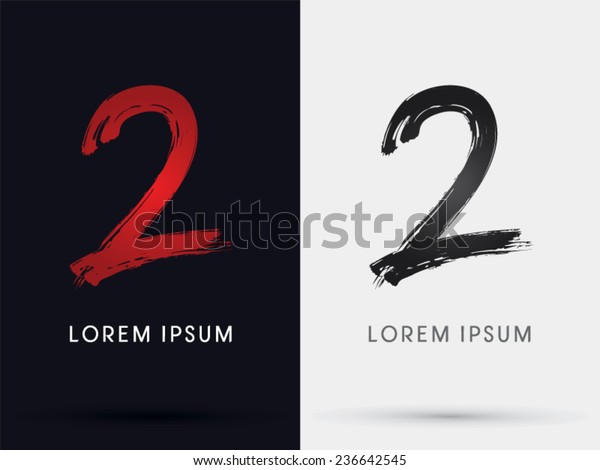 2, Number two, grungy font, brush, logo, symbol, icon,\
graphic, vector .