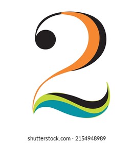 2 Número dos en línea estilo de arte logotipo de ilustración vectorial