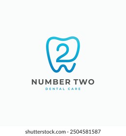 2 number two with tooth logo vector icon illustration. Dental care clinic logo design