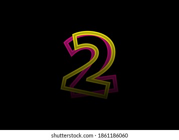 2 number vector design, shadow font logo. Dynamic split pink, yellow color on black background. For social media,design elements, creative poster, web template    

