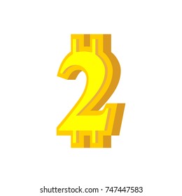 2 numeral bitcoin font. Two numeric Crypto currency alphabet. Lettering virtual money. Vector illustration
