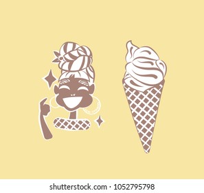 2 object  A girl resembling an ice cream  And the same ice cream  which is similar to girl  
Additional illustrations  based my color illustration from the same set  simplified to two colors 
