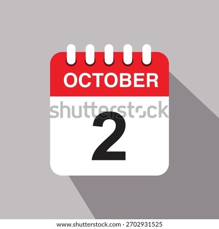 2 october calendar date icon. vector illustration with shadow design