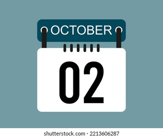2 October calendar icon. October calendar date and month icon with black number