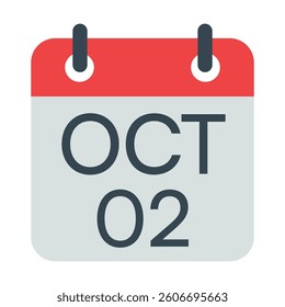 2 October Calendar Icon, Isolated Vector Calendar Icon.