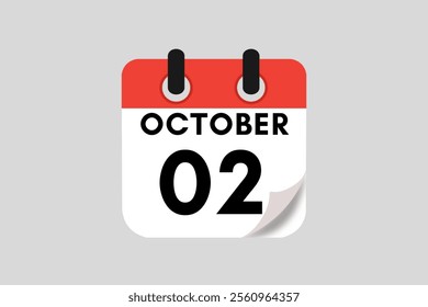 2 October calendar icon text page monthly web design on red, white, black and ash background vector, icon, or illustration with the month of October 2