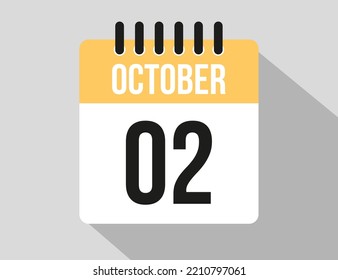 2. Oktober Kalender Vektorsymbol. Datum des gelben Oktober für die Tage des Monats und der Woche