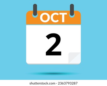 2 October. Flat icon calendar isolated on blue background. Vector illustration.