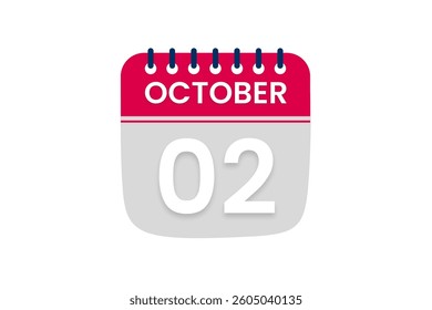 2 October  month single day vector, illustration, calendar with red, off white and white color background calendar October 2
