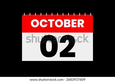 2 October month single day vector, illustration, calendar with red, off-white and black color background calendar icon of October 2