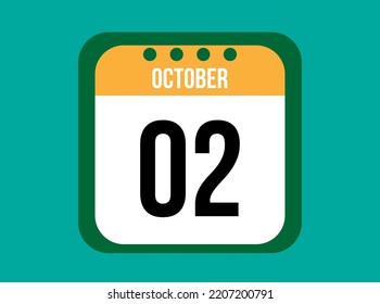 Vector del calendario anaranjado del 2 de octubre. Fecha de octubre con cuadrado sobre fondo claro.