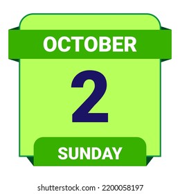 2 October, Sunday. Date template. Useful design for calendar or event promotion. Vector illustration EPS 10 File.