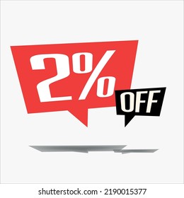 2% off discount sticker sale blue tag isolated vector illustration. discount offer price label, vector price discount symbol floating