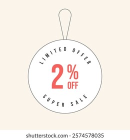 2% OFF flat design of label. Super Sale Two percent off. Sticker illustration limited offer. Vector illustration.