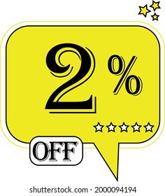 2% de descuento en globo amarillo flotante para ofertas promocionales y descuentos.