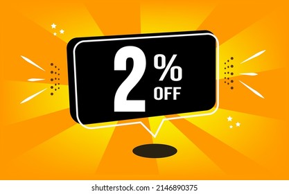 2% de descuento. Banner naranja con globo negro 40 por ciento de compra y venta