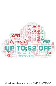 Up To $2 Off word cloud. Wordcloud made with text only.