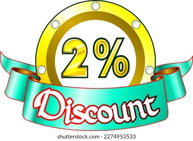 2% de descuento, disco amarillo y cinta verde, ilustración vectorial para mayorista y minorista, arte ilustrativo, ilustración hermosa, vector. ¡Dios es bueno!