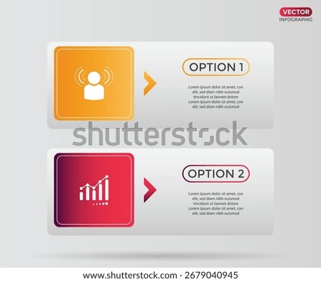 2, one-Step Editable Infographic Template with growth icon for Marketing, Strategy, Presentations, Reports, Workflow and Data Visualization