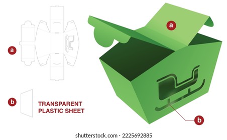 2 opening points box with Christmas window die cut template and 3D mockup