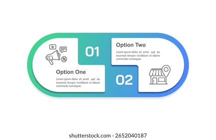 2 Options infographic compare and choice template. Diagram, Annual report, Marketing, Business presentation and Strategy. Vector illustration.