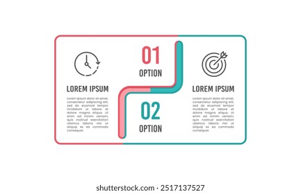 2 Options infographic line square template. Business presentation, Marketing, Planning and Strategy. Vector illustration.