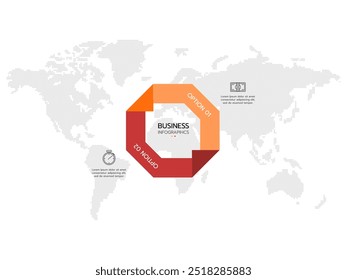 2 opções modelo infográfico. Conceito de modelo de negócios com duas opções para escolher ou selecionar. Ilustração de vetor infográfico plana moderna para visualização de dados, apresentação.