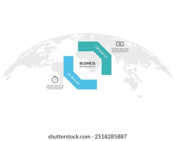 2 opções modelo infográfico. Conceito de modelo de negócios com duas opções para escolher ou selecionar. Ilustração de vetor infográfico plana moderna para visualização de dados, apresentação.