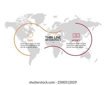 2 Options infographics template. Concept with step of time and money.