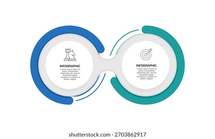 2 Optionen Strategie Konzept Vorlage mit unendlichen Loop Design und Icons. Vektorgrafik.