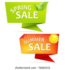 2 Origami Paper Advertising, Isolated On White Background, Vector Illustration