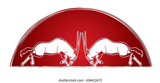 2 Oryx jumping to battle designed on sunlight background graphic vector