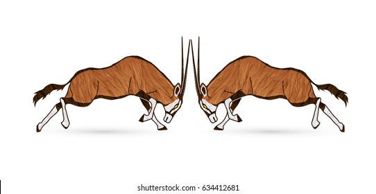 2 Oryx jumping to battle designed using grunge brush graphic vector