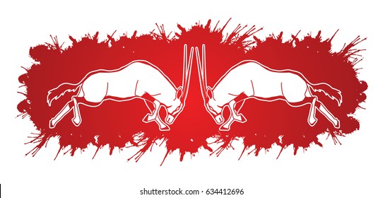 2 Oryx jumping to battle designed on splatter blood background graphic vector
