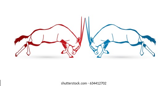 2 Oryx jumping to battle outline stroke graphic vector