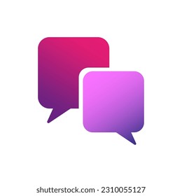 2 overlapping, squarish speech, talk bubbles for communication, chat, support concept. Vector illustration. Stock image.