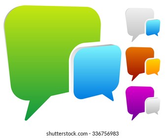 2 overlapping, squarish speech, talk bubbles for communication, chat, support concept