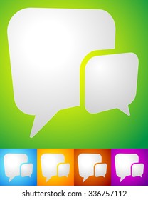 2 overlapping, squarish speech, talk bubbles for communication, chat, support concept