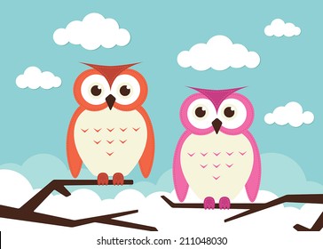 2 owls on branches 