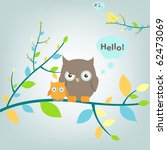2 Owls Sitting On Tree, Vector Illustration
