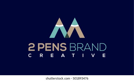 2  pens vector logo design template. Education logo. Writing sign. Writing symbol. School of writing sign.