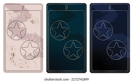 2 of Pentacles. A card of Minor arcana one line drawing tarot cards. Tarot deck. Vector linear hand drawn illustration with occult, mystical and esoteric symbols. 3 colors. Proposional to 2,75x4,75 in