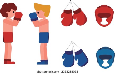 2  people boxing fight in illustration flat design gloves and hat