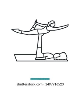 2 People Doing Acro Yoga icon vector illustration logo template for many purpose. Isolated on white background.