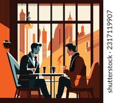 2 people are drinking coffee and talking 