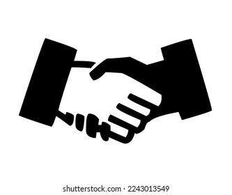 2 people hands shaking, handshake, hand shake, symbol and sign of friendship, partnership, business deal, agreement, success, graphic, outline, vector, illustration in black and white color, isolated 