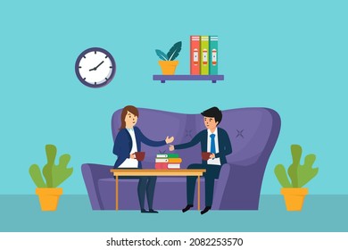 2 people having business meeting at home vector illustration flat design