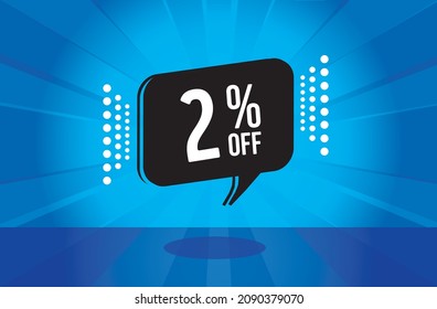 2 percent discount. blue banner with floating balloon for promotions and offers. Vector Illustration.