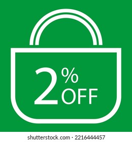 2 percent off. Green banner with shopping bag illustration.